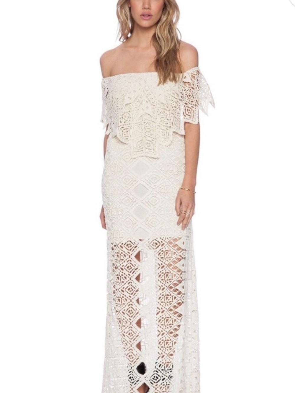 Jen's Pirate Booty Cream Crochet Off-Shoulder Maxi Dress